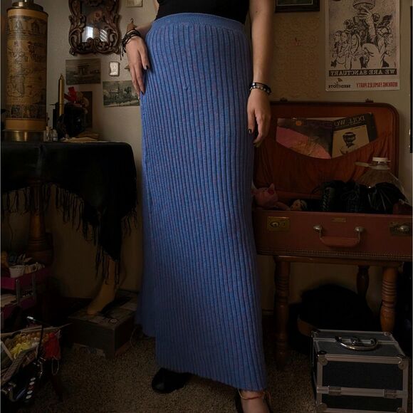 Free People Better Days Maxi Sweater Skirt Women's Large Bright Purple Slit - Picture 2 of 10